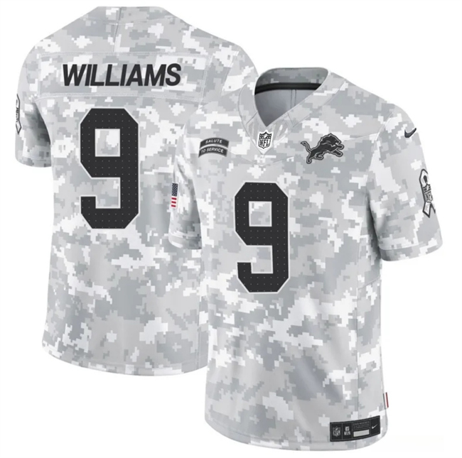 Men's Arctic Camo Detroit Lions #9 Jameson Williams 2024 F.U.S.E Salute to Service Limited Stitched Football Jersey